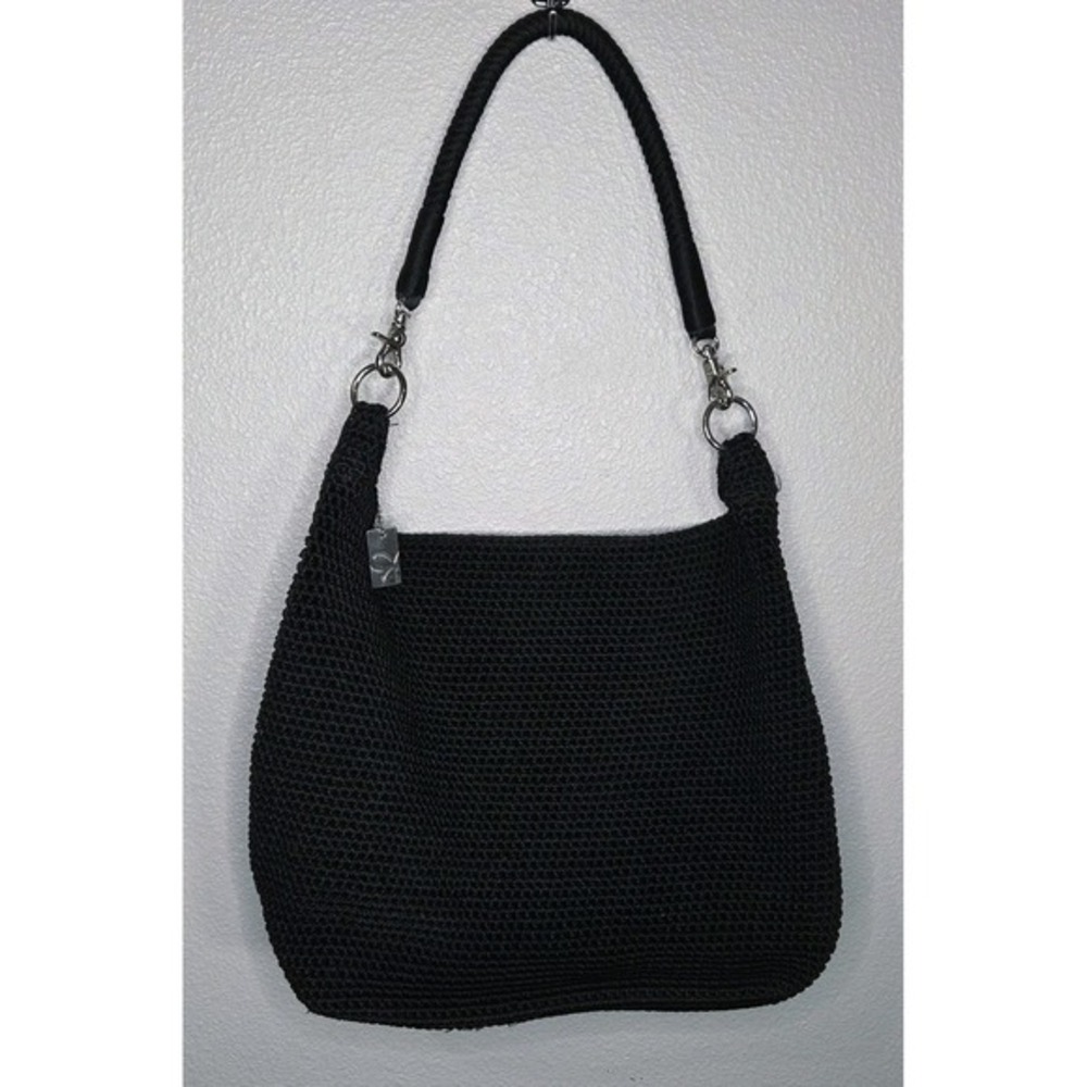 The Sak‎ Black Crochet Shoulder Bag Silver Hardware